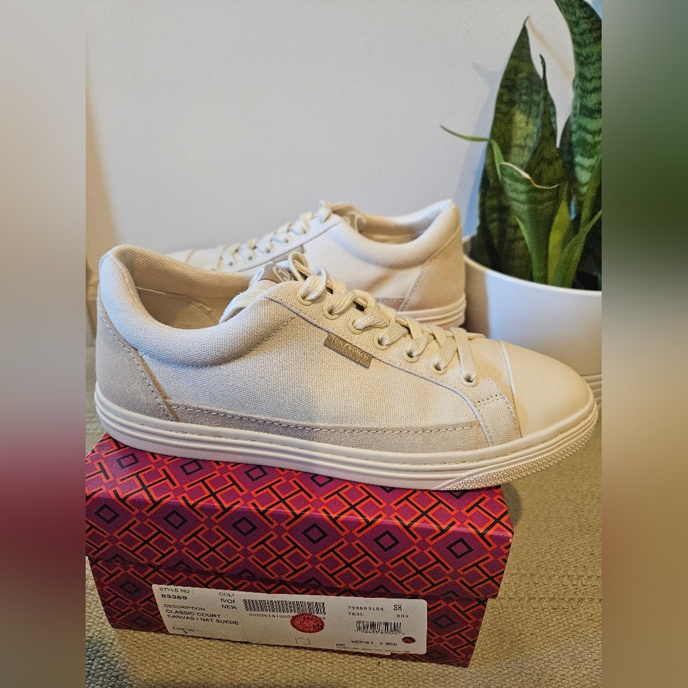 Tory Burch classic court canvas suede ivory
